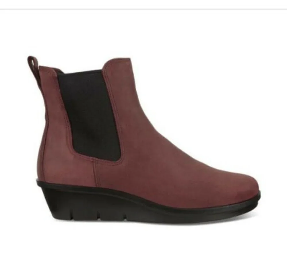 New ECCO SKYLER ANKLE BOOT Leather Suede Maron size 38 Us 7 7.5 Double Gore